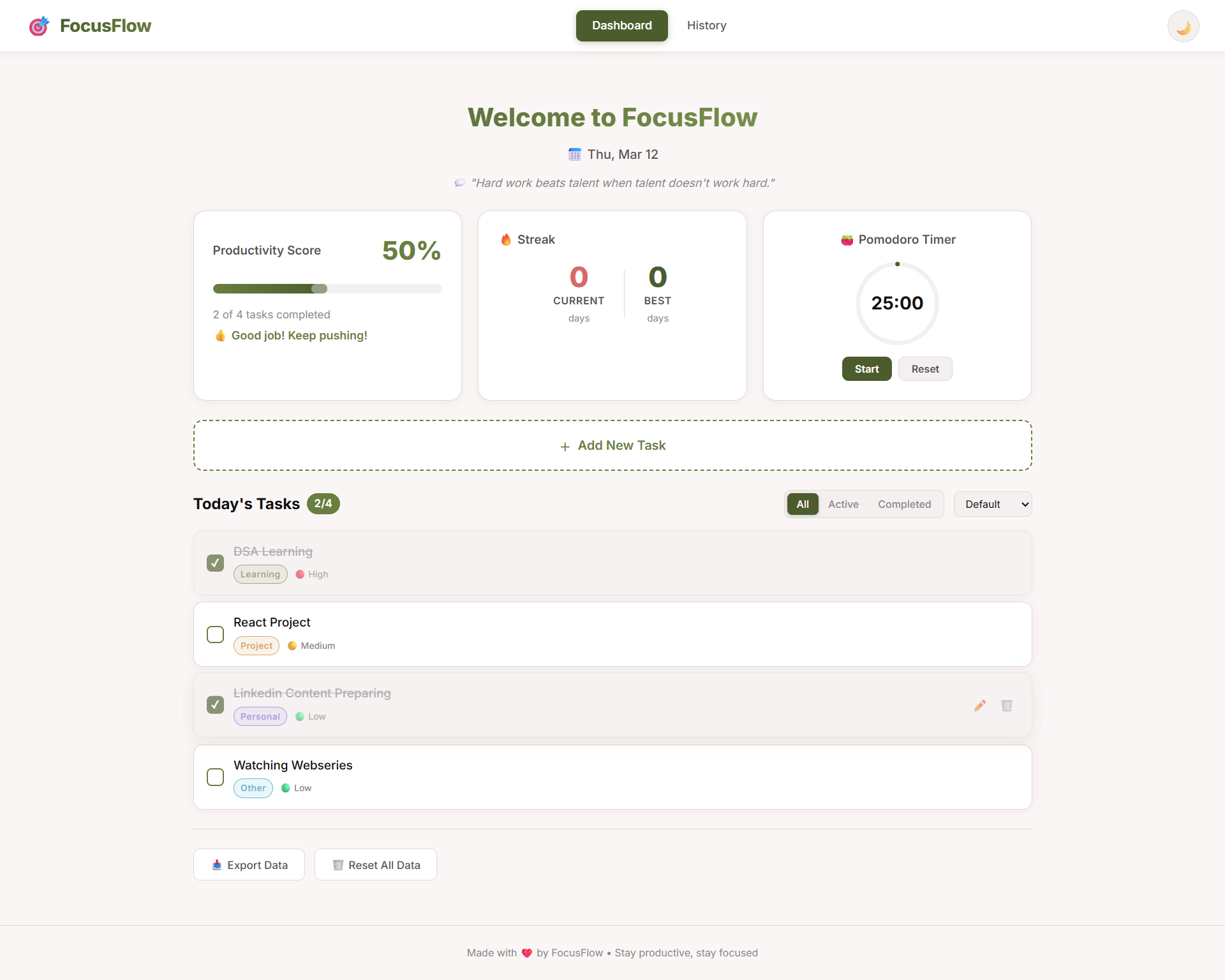 FocusFlow Productivity Tracker